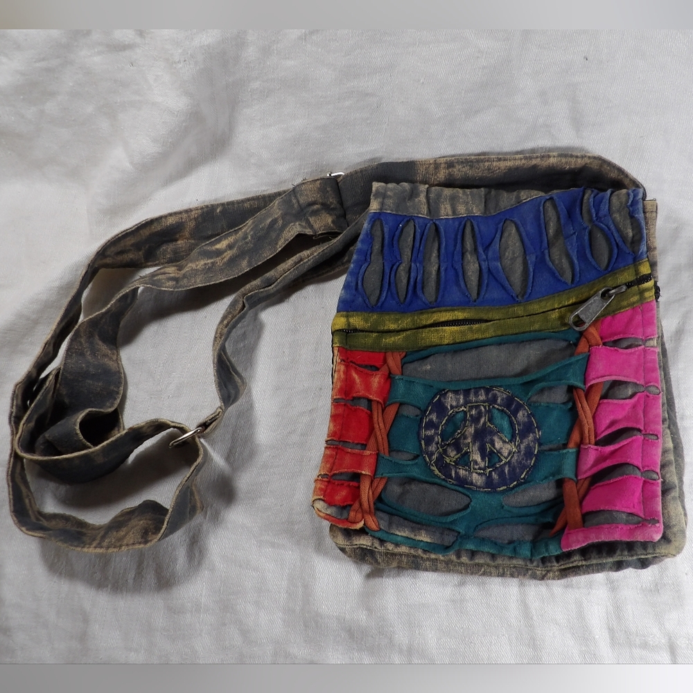 Boho Cotton Crossbody Peace sign Purse